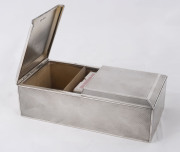 An English sterling silver playing card box, early 20th century, marks (illegible), 18cm across