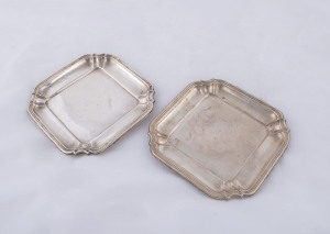 A pair of German silver square shaped dishes by Carl Tewes of Dusseldorf, 15.5cm square, 210 grams.