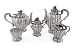 A Mexican sterling silver five piece coffee & tea service, 20th century, 3620 grams.