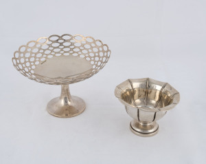 An Austro-Hungarian silver fluted circular bowl, early 20th century, 11cm diameter, 70 grams. Also a George V sterling silver pierced comport by A & J Zimmerman, Birmingham circa 1913, 12cm high, 18cm diameter, 185 grams. (2 items).