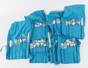A "Sir Christopher" pattern American sterling silver cutlery service by Wallace, setting for 6 places with 7 pieces in each plus matching carving knife and fork, silver weight not including knives or carving set 1360 grams