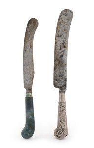 Two early knives, sterling silver and stone handles, 17th century, ​30cm and 28cm long