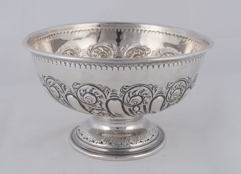 A sterling silver rose bowl by Ollivant & Botsford of London, circa 1900, ​20.5cm diameter, 340 grams