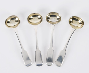 Two pairs of Georgian sterling silver mustard spoons by Stephen Adams II and William Eaton, circa 1822 and 1834, 10cm long, 44 grams total