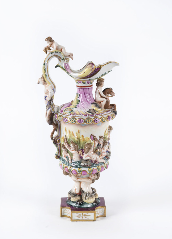 CAPODIMONTE porcelain ewer, Italy, 19th century, crown "N" stamp, 28.5cm high