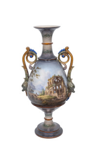 KPM Berlin porcelain vase with landscape scenes of classical ruins, Germany, 19th century, stamped "KPM", 39cm high