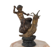 Pan and snail cold painted bronze statue on alabaster plinth, circa 1900, ​22cm high overall - 2