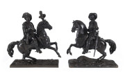 A pair of German bronze statues of horse riding nobles, late 18th early 19th century, ​28cm high