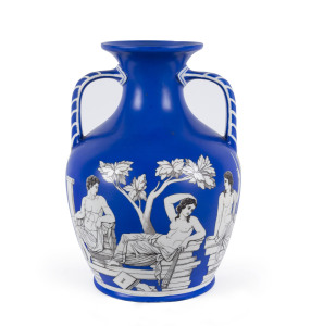 SAMUEL ALCOCK & Co. "Portland Vase" replica in porcelain, mid 19th century, full pictorial base signed "S.A. & Co.", 25.5cm high