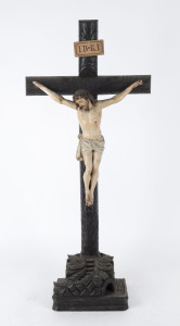 Christ crucifixion figure, polychrome carved wood , 20th century, 88cm high