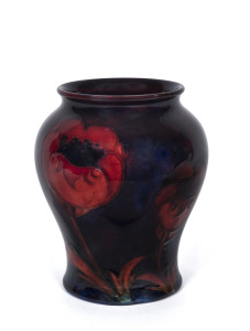 MOORCROFT "Poppy" pattern flambe pottery vase, circa 1920, impressed "Moorcroft" with under glazed "W.M.", 14cm high