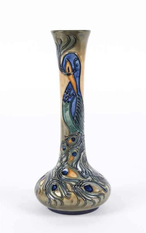 MOORCROFT "Phoenix Bird" pattern stem vase by Rachel Bishop, circa 1996, stamped "Moorcroft, Made In England, C.96, Rachel Bishop", ​20.5cm high