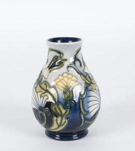 MOORCROFT "Rough Hawksbeard" pattern vase by Rachel Bishop, circa 1997, stamped "Moorcroft, Made In England, J. Moorcroft, 9/9/97, R.B.", 14cm high