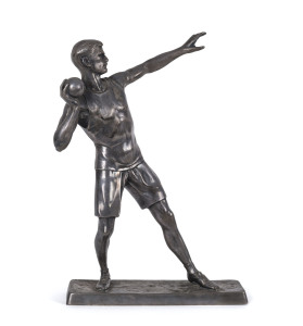A German silver finished shot put sculpture, circa 1930s, 31cm high