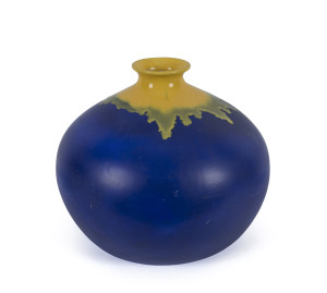 CERAMIQUE DE BRUXELLES Belgium Art Deco blue and yellow pottery vase, circa 1930, stamped "Ceramique De Bruxelles, Made In Belgium", ​32cm high, 40cm across