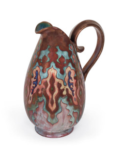 GOUDA Pottery ale jug with lustre glaze, Holland, circa 1920s, marked "Gouda, Holland, Unique Metalique, Plazuid", 30.5cm high