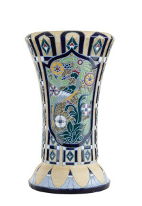 AMPHORA Pottery vase with bird decoration, stamped "Amphora made in Czechoslovakia", 46cm high