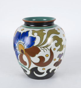 GOUDA Dutch Art Deco pottery vase with floral motif, circa 1920s, 27cm high