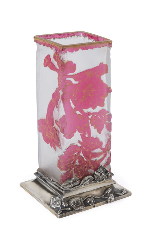 DAUM cameo glass vase with French silver mount and gilt rim, late 19th century, engraved "Daum, France" with cross of Lorraine, ​27cm high
