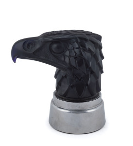 LALIQUE "Tete d' Aigle" violet glass car mascot, first introduced 1928, molded signature "R. Lalique, France", later base, 10.5cm high, 14.5cm overall