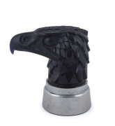 LALIQUE "Tete d' Aigle" violet glass car mascot, first introduced 1928, molded signature "R. Lalique, France", later base, 10.5cm high, 14.5cm overall