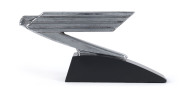 American Art Deco car mascot, chrome on later ebonized timber base, circa 1920s, ​mascot 16.5cm long