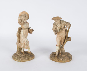 ROYAL WORCESTER pair of porcelain figures of peasants, 19th century, factory backstamp, the taller 33cm high