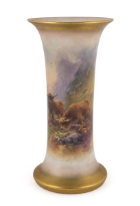 ROYAL WORCESTER "Highland Cattle" porcelain vase by HARRY STINTON, stamped "Royal Worcester, Made In England", 23cm high