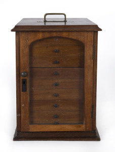 A specimen collectors miniature cabinet fitted with nine drawers, walnut and brass, late 19th century, 32cm high