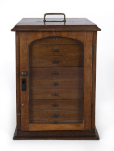 A specimen collectors miniature cabinet fitted with nine drawers, walnut and brass, late 19th century, ​32cm high