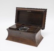 An English tea caddy of waisted form with dragooned edging, rosewood with original fitted interior and glass mixing bowl, early 19th century ​17cm high, 37cm wide, 23cm deep - 2