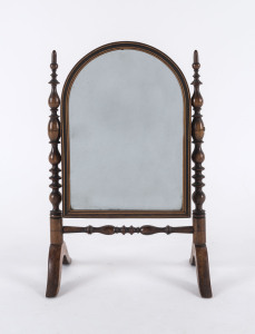 A Georgian apprentice miniature cheval mirror, mahogany with satinwood inlay, early 19th century, 31cm high