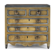 An English Georgian jewellery chest, metal and brass, circa 1800, ​18cm high, 18.5cm wide, 10cm deep