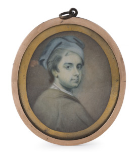 Antique miniature portrait of a gentleman in rose gold frame, 19th century, 7.5 x 6cm