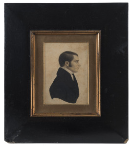 A miniature profile portrait of the Reverend William Wears of Lerwick, Sunderland and Virginia, USA, early 19th century, 19cm x 17cm overall