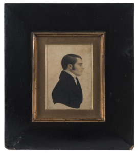 A miniature profile portrait of the Reverend William Wears of Lerwick, Sunderland and Virginia, USA, early 19th century, ​19cm x 17cm overall