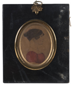 A miniature portrait of a lady in profile, wife of Reverend William Wears, early 19th century, 13cm x 11cm overall
