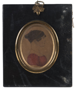 A miniature portrait of a lady in profile, wife of Reverend William Wears, early 19th century, ​13cm x 11cm overall