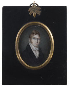 A Regency period miniature portrait of a gentleman, circa 1820, 12 x 10cm overall