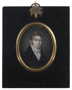 A Regency period miniature portrait of a gentleman, circa 1820, ​12 x 10cm overall