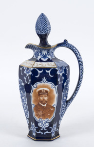 WATSON'S WHISKY 1815-1915 commemorative porcelain decanter with portraits of King George V and Prime Minister H.H. Asquith, stamped "Made In England For Jas. Watson & Co. Ltd. Dundee, Rd.651677". ​29.5cm high