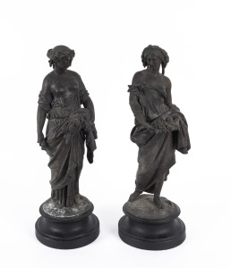 A pair of harvest statues, cast and patinated spelter, French, 19th century, ​49cm high