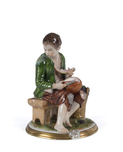 DRESDEN Porcelain figurine, the watermelon boy, German, 19th century, crown and "K", mark, 17.5cm high