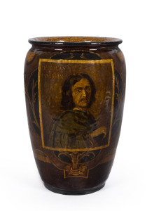 Royal Doulton "Rembrandt Ware" pottery vase with portrait of Nicolas Poussin, circa 1900, signed "Doulton", 31.5cm high