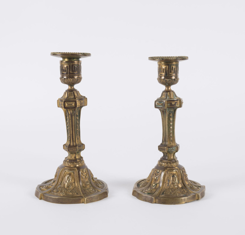 A pair of French gilt bronze candlesticks, circa 1850, 20cm high