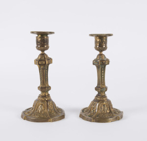A pair of French gilt bronze candlesticks, circa 1850, 20cm high