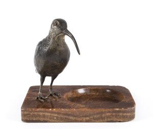 An Austrian cold painted bronze bird statue mounted on an Italian brown onyx base, circa 1900, 16cm high