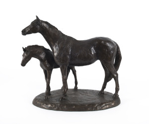 An equine statue of a mare and foal, cast bronze, 20th century, 29cm high