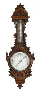 An English aneroid banjo barometer in oak case, 19th century, ​96cm high