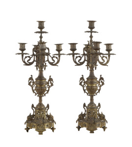 A pair of French ormolu five branch candelabra, 19th century, 52cm high